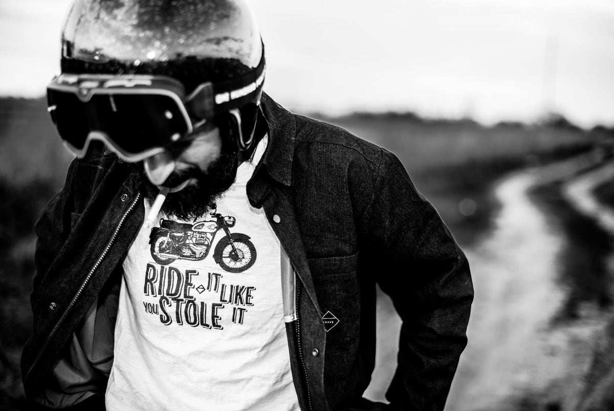 Motorcycle T-shirt - Ride it like you stole it, BSA - white - By Crave for Ride
