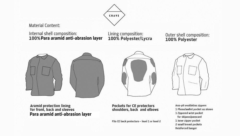 Saavy Motorcycle Shirt - Internal: 100% Aramid Outer: microfibre/cotton mix